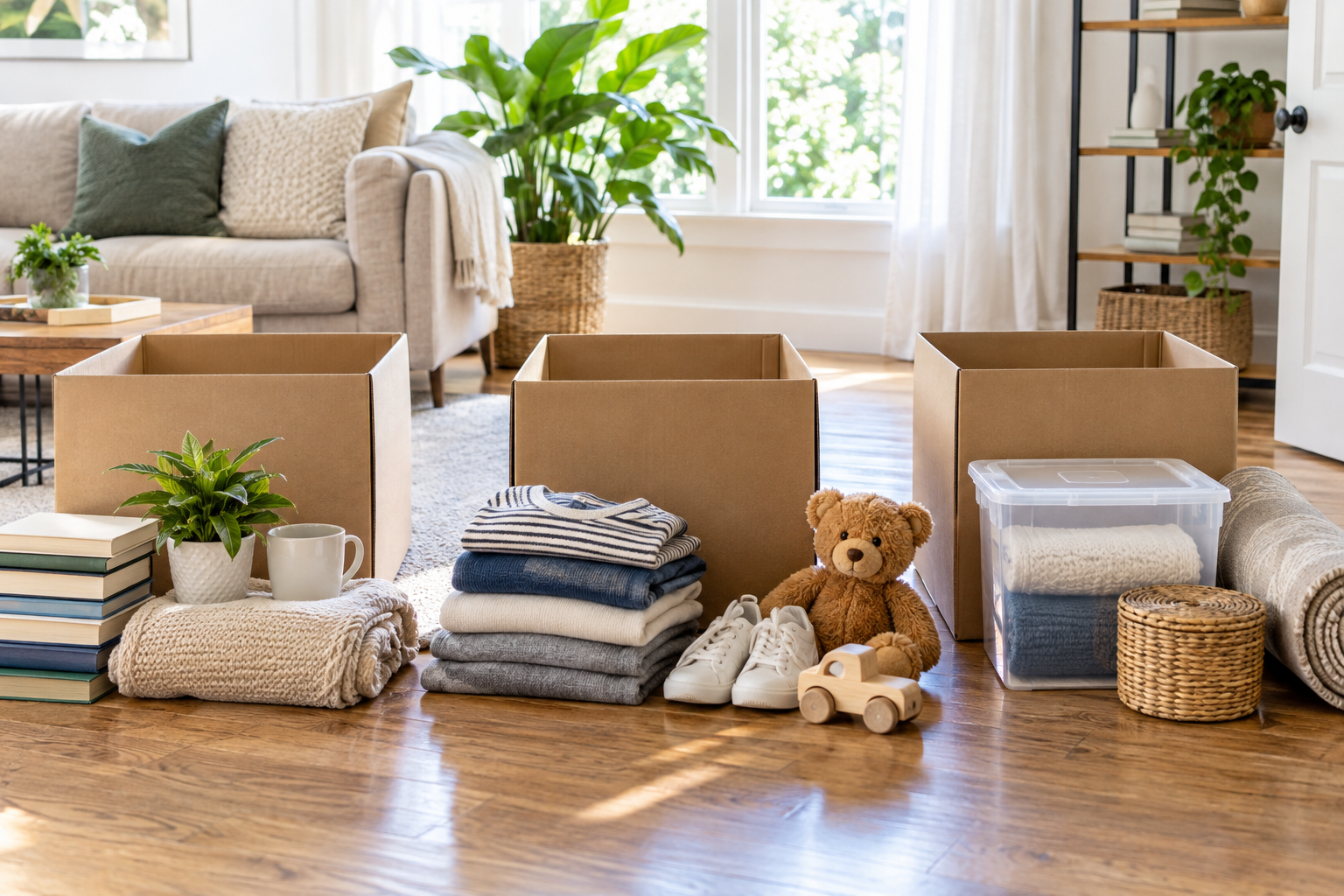 Organised boxes and belongings prepared for storage